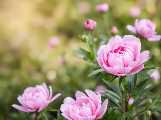 Fototapeta premium Beautiful and delicate pink peony flowers create a soft and romantic background, nature, background, flowers