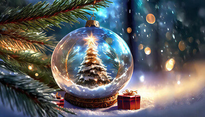 Christmas tree crystal clear ornament with tree and presents gift decoration