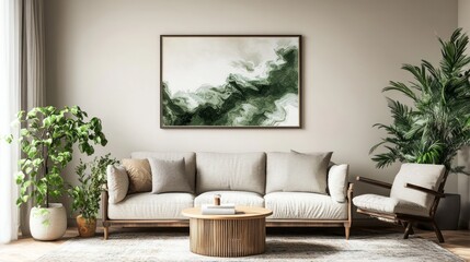 Fototapeta premium Poster frame mockup, large wooden picture with white background, 