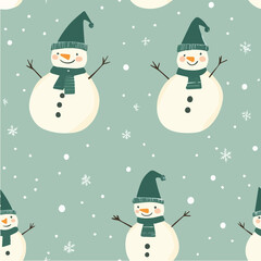 Minimalist seamless pattern of snowmen and Christmas tree