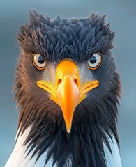 Close-up portrait of a Steller's sea eagle with intense gaze.