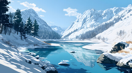 Rivers winter Flat illustration