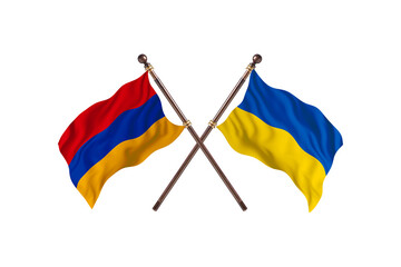 Armenia Versus Ukraine  Two countries Flags background