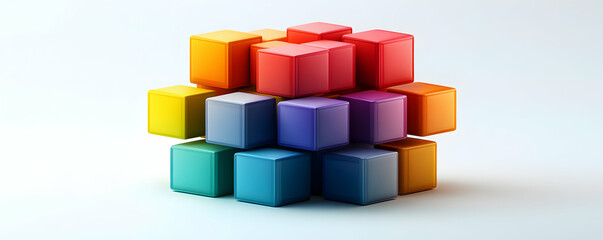 Obraz premium Abstract 3D Render of Colorful Cubes Stacked in a Geometric Pattern on White Background