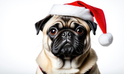 Festive pug in santa hat celebrates the holiday season with christmas cheer