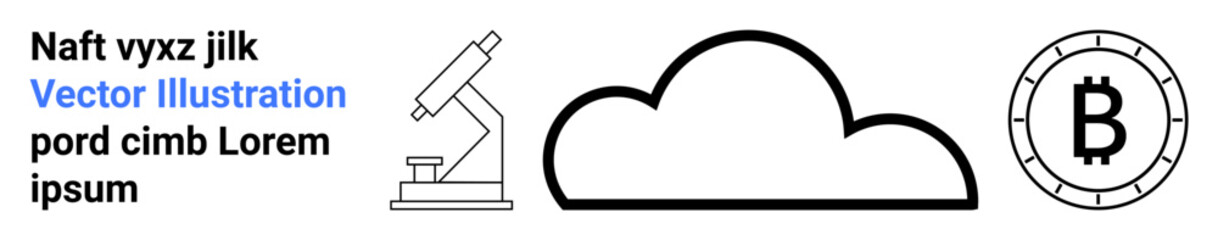 Fototapeta premium Microscope, cloud, and Bitcoin symbol in minimal line art style. Ideal for science, technology, cloud computing, cryptocurrency, research, digital finance, education, and tech innovation themes