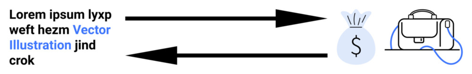 Arrows point towards money bag with dollar sign and handbag. Ideal for finance, transactions, savings, budgeting, banking, financial apps, business presentations. Landing page