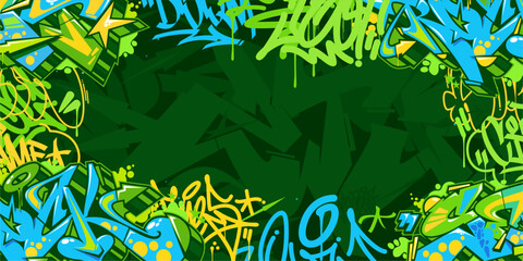 Abstract Dark Green Urban Street Art Graffiti Style Vector Illustration Background Template
