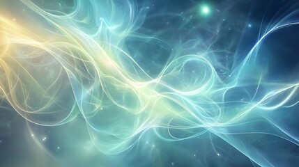 Fototapeta premium Abstract digital glow forming swirling light patterns in cool tones of blue and green.