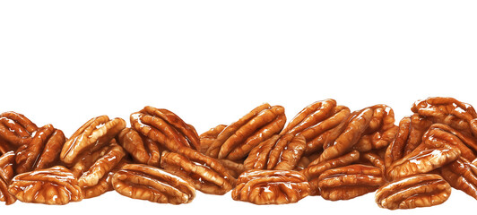 Obraz premium Seamless Horizontal candied pecan isolated on Transparent background - nuts boarder Background