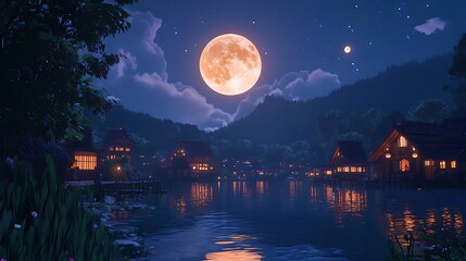 Naklejka premium Anime-inspired glowing cityscape with futuristic architecture and neon lights