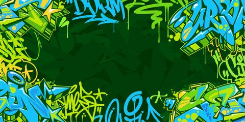 Trendy Abstract Dark Green Urban Street Art Graffiti Style Vector Illustration Background Template