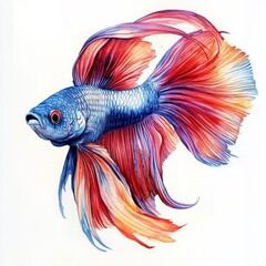 Fototapeta premium Watercolor painting of a vibrant blue and red betta fish