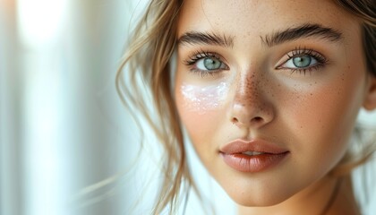 beautiful young woman with clean skin. skin care, cosmetology and beauty concept 