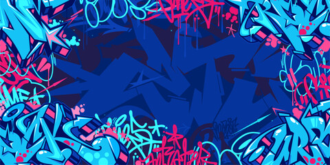 Abstract Dark Blue Urban Street Art Graffiti Style Vector Illustration Background Template