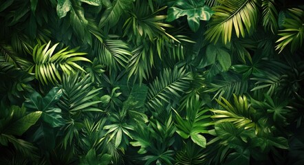 Naklejka premium Tropical Green Jungle Print. Exotic Nature Background with Floral Pattern for Summer Fashion Design