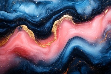 Obraz premium Blue and pink waves on marble surface. Bright background, beautiful banner. Durable material