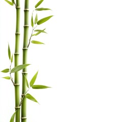 Green bamboo stems with leaves, cut out isolated on white a background