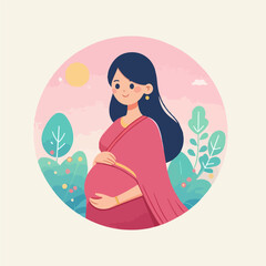 Pregnant Lady with Hugs her Belly Art & Illustration