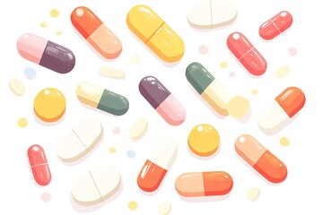 Medical seamless pattern with color capsules. Vector illustration in flat style isolated over white background
