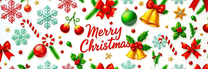 christmas seamless pattern. vibrant and festive patterned design, ideal for the Christmas season. It features an array of traditional holiday elements, including bright red ornaments, golden bells.