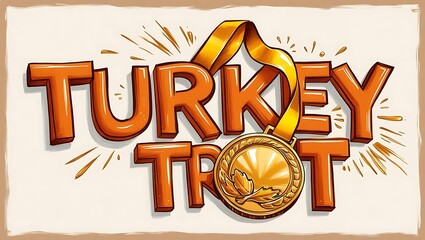 Vibrant Turkey Trot Design Featuring Medal and Bold Lettering Perfect for Holiday Events, Races, and Seasonal Celebrations