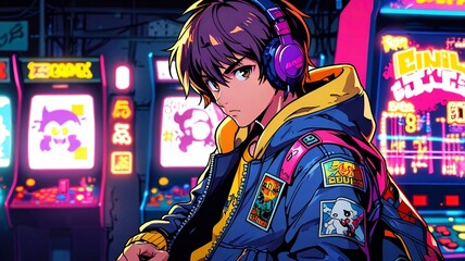 Obraz premium Retro Gamer, anime retro style concept