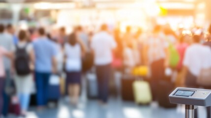 Fototapeta premium Security personnel in airport ensuring safe travel environment, vigilant officers monitoring checkpoints and maintaining order, emphasizing the importance of security in public transportation.