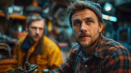 An unscrupulous mechanic showing false repairs to a customer, automotive deception concept