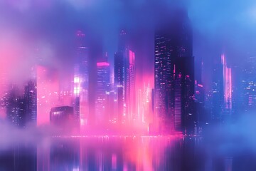 Fototapeta premium Blurred cityscape with neon lights