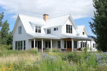 Fototapeta premium Modern Farmhouse: White Interior Design with Hardwood Floors and Luxury Furnishings