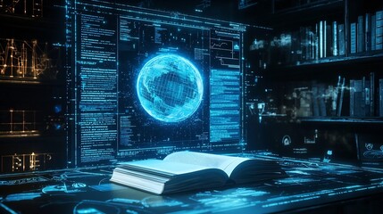 Futuristic Holographic Education Interface with Interactive Textbooks and Global Visualization