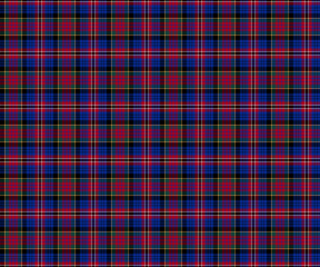 Plaid fabric pattern, blue, red, green, white. Fashionable cross lines, seamless for textiles, and for designing clothes, skirts, pants or decorative fabrics. Vector illustration.