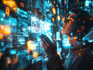 Futuristic Holographic Language Learning Interface with Interactive Dialogue and Vocabulary Guides