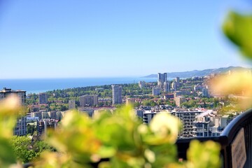 A sunny spring seaside town. The view from the height.