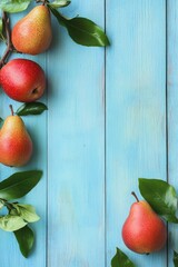 Pear fruit with leaf over texture background