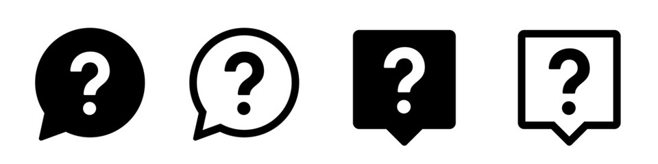 Question mark icon set. Support sign speech bubble. Help, info, chat question, bubble question - stock vector.