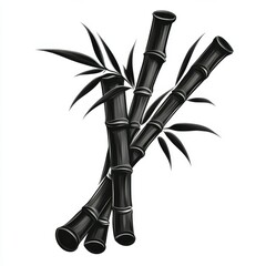 Stylized black bamboo stalks arranged artistically, emphasizing their unique texture and aesthetic appeal for various design uses.