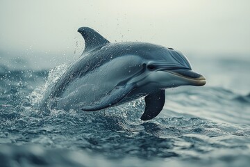Naklejka premium Dolphin leaping out of the water, creating a spray.