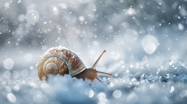 Soft minimalist depiction snowfall snails fce bfeace bbf generated illustration