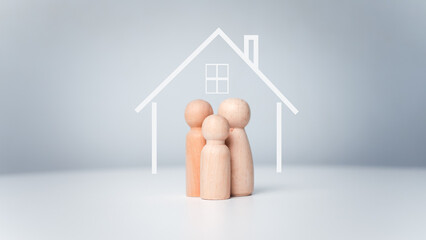Human wood model with protecting glowing family assurance life and health concept, Life and health...