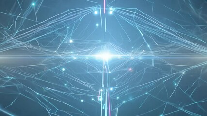 Digital Lines and Dots Connections Moving in Abstract Space. Network Grid Structure Growing Process