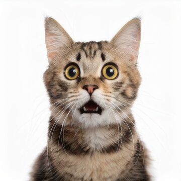 a cat surprised on white background