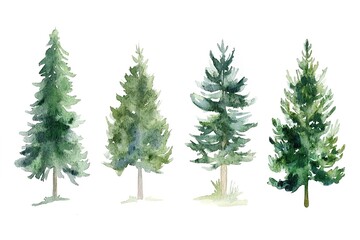 Obraz premium Watercolor Trees Evergreen Pine Tree Forest Illustration Watercolor Misty Scene Lanscape isolated on white background hand painted illustration painting 
