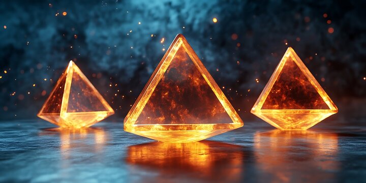 3D render of floating glowing triangles