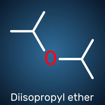 Diisopropyl ether molecule. Structural chemical formula, dark blue background. Vector