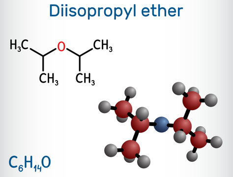 Diisopropyl ether molecule. Structural chemical formula, molecule model. Vector