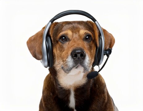 a dog wearing headset 