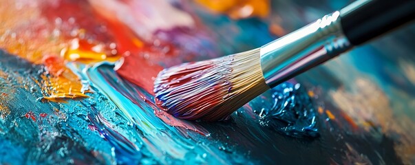 Obraz premium A a painter's brush dipped in colorful paint, capturing the essence creativity and art.