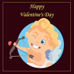 A postcard, a poster for Valentine's Day with Cupid shooting an arrow into the heart. 